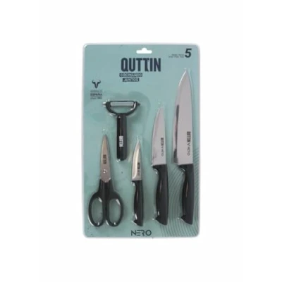 Immagine di QUTTIN Set di 5 Coltelli, Pelapatate e forbici Collezione Nero coltelli da cucina professionali qualità