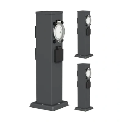 Immagine di ledscom.de 3 pezzi presa da giardino a colonna POLLY per esterni, IP44, timer/timer, vie, acciaio inox, plastica, antracite, angolare, 38 cm