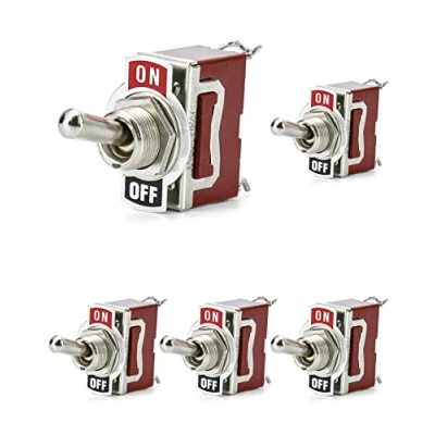 Immagine di QWORK® 5 Pezzi Interruttore a Levetta in Rame ad Alte Prestazioni per Auto Camion Barca, SPST 2 terminali pin Posizioni ON/OFF, 20A 125V 15A 250V