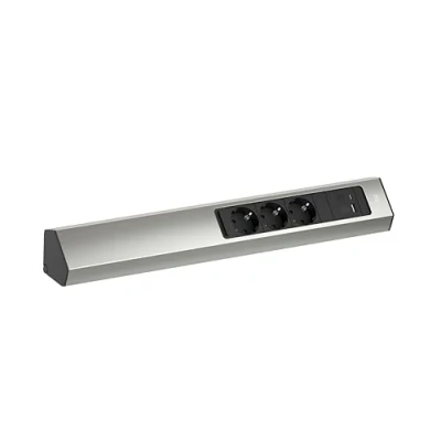 Immagine di BACHMANN Ciabatta elettrica Casia 2 3 prese con cavo USB a e C m, presa multipla per montaggio parete ad angolo in cucina ufficio, effetto acciaio inox 932.006 (con copertura regolabile)