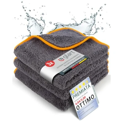 Immagine di Glart 443TPO Set da 3 Panni in Microfibra Soffici, con Bordo Arancione, Morbidi, Super Assorbenti per Lavaggio Auto, Pulizia e Asciugatura, 40 x cm