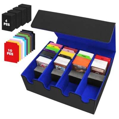 Immagine di Scatola per Carte Oltre 2800+ Carte, Scatole Collezionabili con 10 Divisori Colorato, Mazzi Magnetici Premium, Custodia in pelle PU Magic the Gathering(Nero Blu)