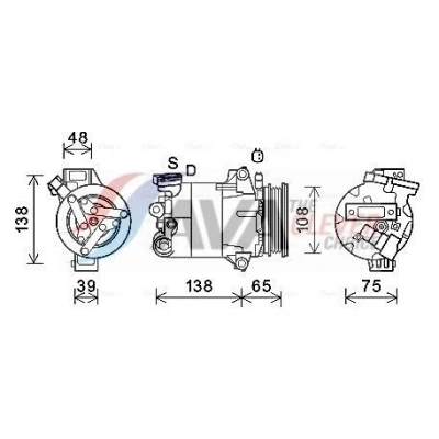 Immagine di AVA COOLING SYSTEMS FDAK595 compressore Aria Condizionata VS16 12V PAG 46 R134a con olio PAG, innesto elettromagnetico, diodo