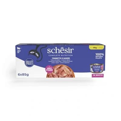 Immagine di Schesir Complete Nutrition Filetti in brodo 6 x 85 g Umido per gatto Tonnetto con manzo