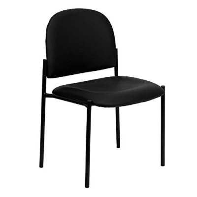 Immagine di Flash Furniture Sedia reception in acciaio, comoda e impilabile, imbottitura parziale, vinile nero, set da 1 pezzo