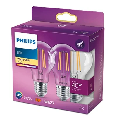 Immagine di Philips Lighting 77759300 LED (monocolore) ERP F (A G) E27 4.3 W = 40 Bianco caldo (Ø x L) 6 cm 10.6 2 pz.