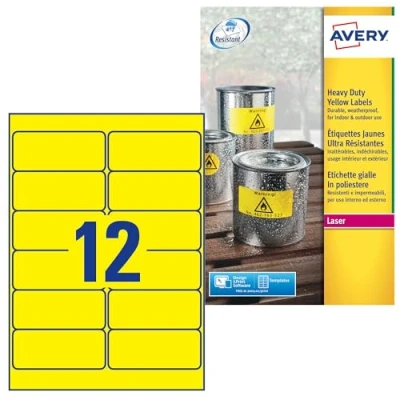 Immagine di Avery Zweckform L6107 20 Etichetta a Pellicola 99.1 x 42.3 mm in poliestere Giallo 240 pz. tenuta permanente Stampante laser colori,