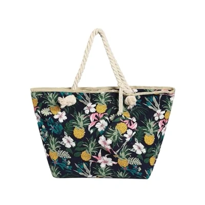 Immagine di DonDon Grande Borsa da spiaggia idrorepellente con cerniera a tracolla Shopper Fiori e ananas