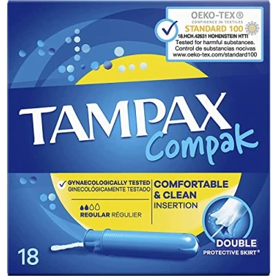 Immagine di Tampax Compak Assorbenti interni regular, con applicatore, 18 pezzi, protezione dalle perdite, discreti, per sentirsi pulite