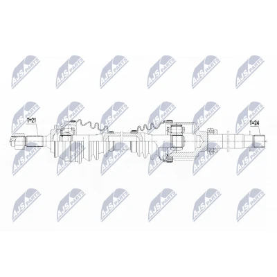 Immagine di NTY NPW PE 047 Albero motore / Semiasse Assale anteriore Dx 275 CITROËN: DS3 Hatchback, C4 II Cactus, C3 II, PEUGEOT: 208 I Hatchback