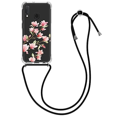 Immagine di kwmobile Custodia Compatibile con Samsung Galaxy A20e Cover Back Case in Silicone TPU Protezione Smartphone Cordino rosa/bianco/trasparente
