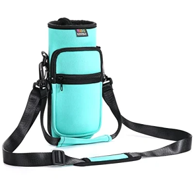 Immagine di Nuovoware Borsa per Borraccia in Neoprene da 25oz/710ml, Custodia Bottiglia con Tracolla Regolabile Maniglia e 2 Tasche Portatile Porta Ciclismo, Campeggio, Turchese