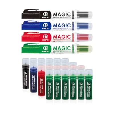 Immagine di ESENG® Set di 28 Pennarelli Cancellabili a Secco per lavagna bianca, pacchetto incl. MAGIC WM 218 (1X4 colori) e 218T Cartucce d&#039;inchiostro (6X4