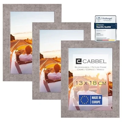Immagine di CABBEL set di 3 cornici 13x18 in legno MDF con vetro acrilico infrangibile Grigio (Calcestruzzo)