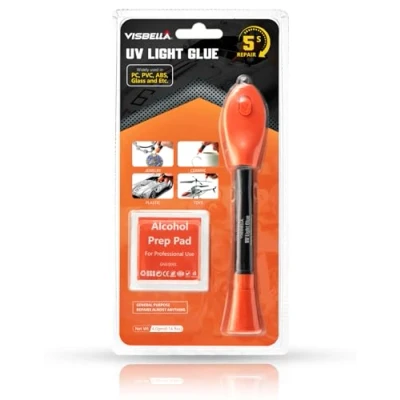 Immagine di Visbella Colla UV con set di lampadine, sistema riparazione adesivo indurente alla luce, per vetro, metallo, legno, pelle e plastica, collegare, fissare, modellare, riparare (4g)