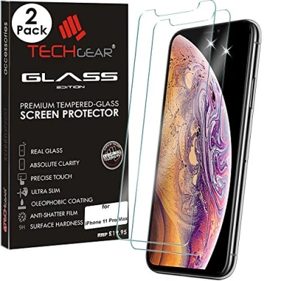 Immagine di TECHGEAR [2 Pezzi Vetro Temperato per iPhone 11 PRO Max Autentica Pellicola Protecttiva in Salvaschermo [Bordo 2.5D] [Durezza 9H] [Resistente ai Graffi] [Ultra Chiaro][Senza Bolle]