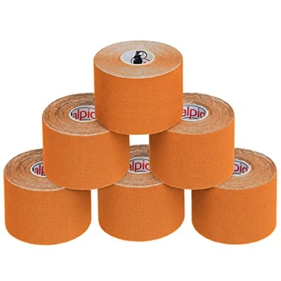 Immagine di ALPIDEX Nastro Kinesiologico Tanti Colori 1/3/ 6/12 Rotoli 5 m x 5,0 cm E Book Esempi Applicazione Tape Muscolare Cerotto, Colore:arancione, Quantità:6 rotolo