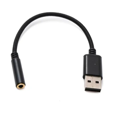 Immagine di SYSTEM S Cavo audio USB da 20 cm, jack femmina 3,5 mm A 2.0 tipo maschio, adattatore AUX intrecciato, colore: nero