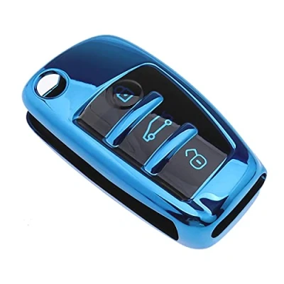 Immagine di eMagTech Cover per chiave auto in TPU a 3 pulsanti, prova di caduta, blu, compatibile con Audi A1 A3 A4 A6 Q3 Q5 Q7 S3 R8 TT