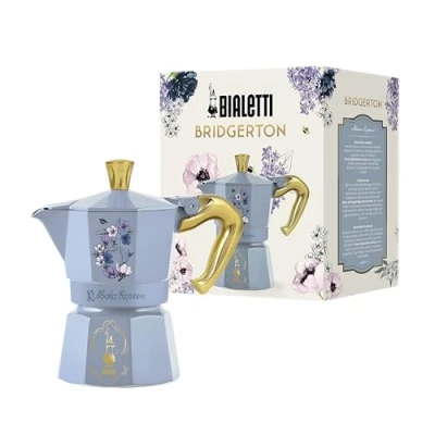 Immagine di Bialetti Moka Express Bridgerton 3 Tazze, Manico anti scottatura, Non adatta ad induzione, Tazze (130ml), Alluminio