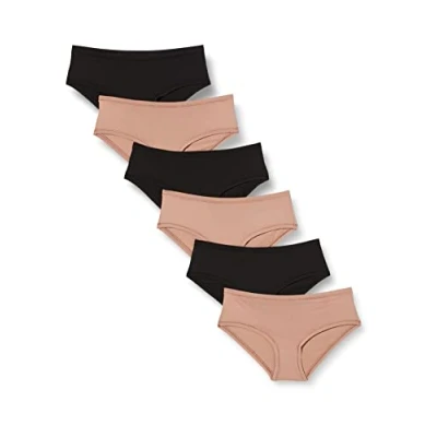 Immagine di Amazon Essentials Slip in Cotone (Disponibili Taglie Forti) Donna, Pacco da 6, Nero/Perla Opaco, 6XL Plus