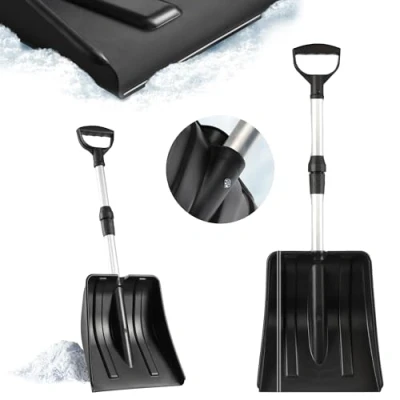 Immagine di KADAX pala da neve pieghevole in alluminio per auto, con manico telescopico, ribaltabile plastica e (nero)