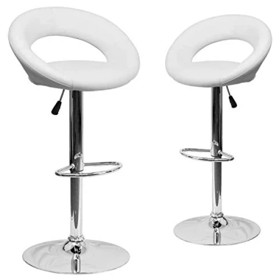 Immagine di Flash Furniture 2 sgabelli da Bar contemporanei in Vinile, Schienale Arrotondato, Altezza Regolabile, con Base cromata, Bianco, Pezzi, unità