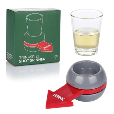 Immagine di FunX Shot Spinner gioco per feste, divertente rotazione della bottiglia con bicchiere e freccia, di bere, jga accogliente, capacità 2 cl