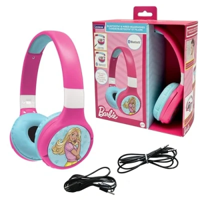 Immagine di Lexibook, Barbie, Cuffie Bluetooth e cablate 2 in 1 con microfono pulsante di controllo, batteria ricaricabile a lunga durata, rosa, HPBT010BB