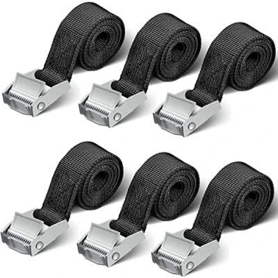 Immagine di Cinghie di serraggio corte, 6 pezzi, 250 kg, 0,5 m, 1 2 colore nero, per moto, portabiciclette, estremamente robuste (0,5 m x pezzi)