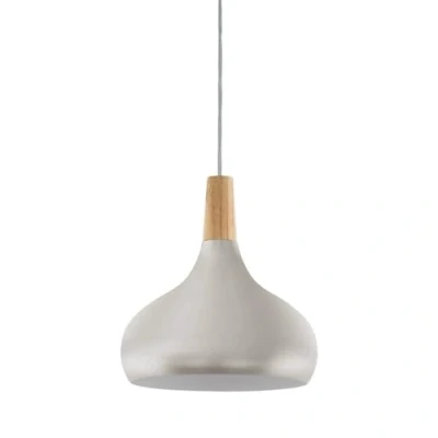 Immagine di EGLO Lampada a sospensione Sabinar, in acciaio e legno con spazzolatura argentata, colore marrone, attacco E27, diametro 28 cm, certificazione FSC