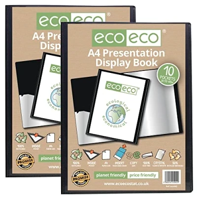 Immagine di eco Eco042x2 Raccoglitore per presentazioni, formato A4, 50% riciclato, 10 tasche, con buste in plastica, colore: nero, eco042 x 2