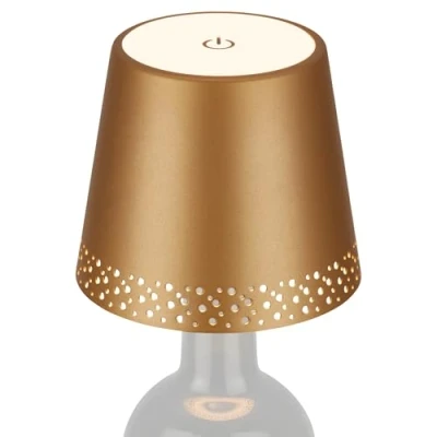 Immagine di BRILONER lampada da bottiglia a LED dimmerabile, attacco per LED, comodino dimmerabile touch, scrivania, lettura, 11x9cm(PxA), oro opaco