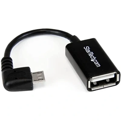Immagine di StarTech.com Cavo Adattatore micro USB a femmina angolato destra OTG da viaggio, Connettore 90 gradi 12 cm M/F, Nero
