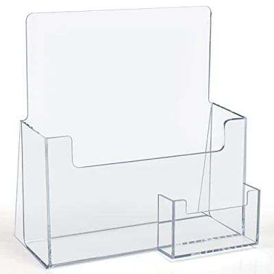 Immagine di BELLE VOUS Porta Depliant in Plastica A5 con Portabiglietti da Visita Espositore Banco/Espositore Tavolo Volantini, Menu, Riviste, Biglietti e Opuscoli