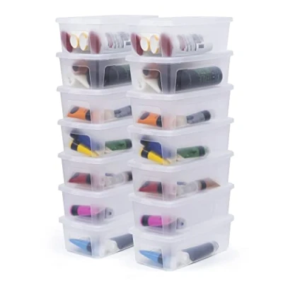 Immagine di Iris Ohyama Scatole Portaoggetti, 5L, Set di 14, Trasparente, Chiusura facile, Impilabile, Plastica Per Armadio, Scaffali, Scuola, Organizzazione, Giocattoli, Cartoleria , Scarpe, MCB 5