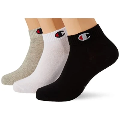 Immagine di Champion Core Junior 3PP Quarter Calze, Multicolore (Grigio Melange Chiaro, Bianco, Nero), 31 34 (Pacco da 3) Unisex Bambini e ragazzi