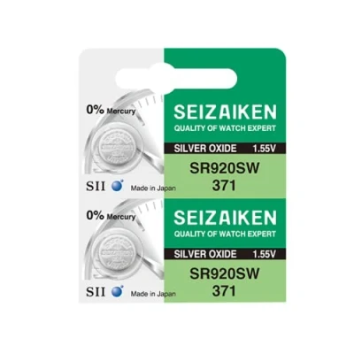 Immagine di Seizaiken Seiko 371 SR920SW Batteria per orologio all&#039;ossido di argento, 1,55 V, 0% Hg, 2 batterie, prodotta in Giappone