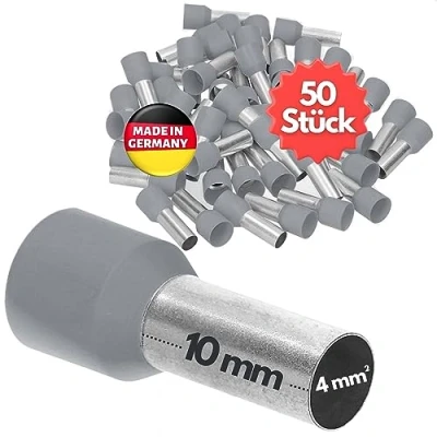 Immagine di Kalitec AE410GRSB 50 terminali isolati, 4,0 mm², lunghezza 10 mm, colore grigio, Made in Germany, qualità industriale