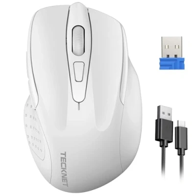 Immagine di TECKNET Mouse Wireless Ricaricabile, Silenzioso Senza Fili, Riduzione Rumore Fino a 90%, 4800 DPI, 6 Pulsanti Ergonomico, 2.4G USB Compatibile con PC Portatile, Mac, Laptop