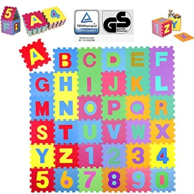 Immagine di KIDUKU® Tappeto Puzzle 36 Pezzi Testato TÜV Rheinland con Numeri e Lettere Colorati in Morbida Gomma Eva Resistente, Isolante, Lavabile da Gioco per Bambini