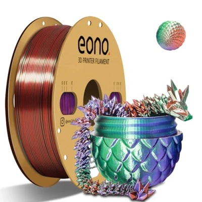 Immagine di Eono filamento PLA coestrusione triplo colore 1,75 mm per stampante 3D e penna 3D, multicolore come Rainbow PLA, 2,2 libbre (1 kg). di seta Verde/Viola/Rame.…