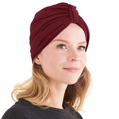 Immagine di Paraorecchie Donna E Fascia Per Capelli Con Nodo Ampia 2 in 1, Copricapo Invernale, Turbante Chemio Skincare Scalda Orecchie Rosso Vino