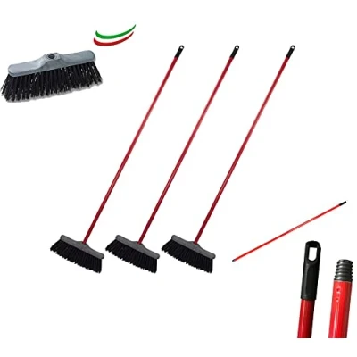 Immagine di 3 Scope da Esterno Industriale o Giardino con Setole Rigide Dure Incluso Manico in Metallo