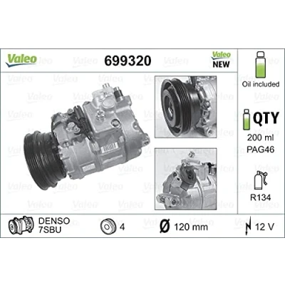 Immagine di VALEO 699320 compressore Aria Condizionata 7SBU16 12 PAG 46 R 134a con olio NEW ORIGINAL PART