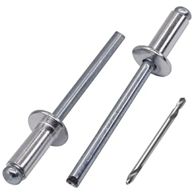 Immagine di SKIR&#039;CO 100 rivetti ciechi in alluminio 5,0 x 12 mm, mandrino acciaio, pop, testa a cupola, DIN 7337, punta da trapano inclusa