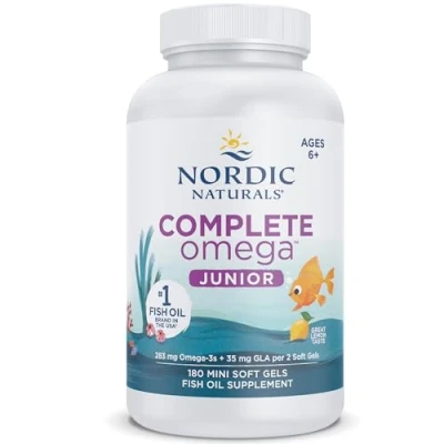 Immagine di Nordic Naturals, Complete Omega 3 JR, 283 mg di 3, per Bambini, Gusto Limone, con EPA e DHA, 180 Capsule molli, Testato in Laboratorio, Senza Soia, Glutine, Non OGM