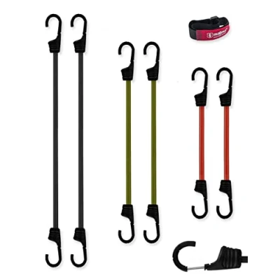 Immagine di Magma 6 Corde Elastiche Cavi Extra Forti con Ganci Elastici di Fissaggio Per Auto Assicurare Portapacchi e Teloni Campeggio, Uso Militare Attività all’Aperto 2x(60cm,75cm,100cm)