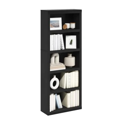 Immagine di Furinno Rail libreria a 5 ripiani aperti, Legno Nero