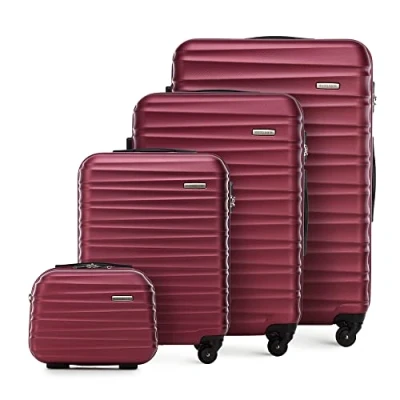 Immagine di WITTCHEN GROOVE Line Set di 4 Valigie (S+M+L+Custodia cosmetica) Rigido in ABS Ruote Serratura a Combinazione Manico Telescopico Borgogna